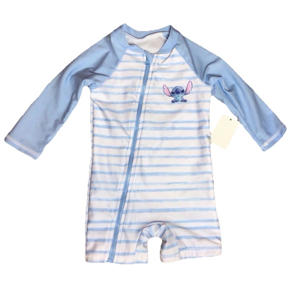 9 Months Lilo And Stich Blue Striped Rash Gaurd Swim Zip Up